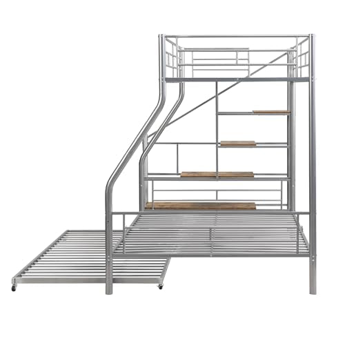 Twin Over Full Metal Bunk Bed with Trundle and Storage Staircase Z691611