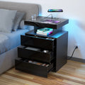 Black 2 Drawer LED Nightstand with Charging Station J68814