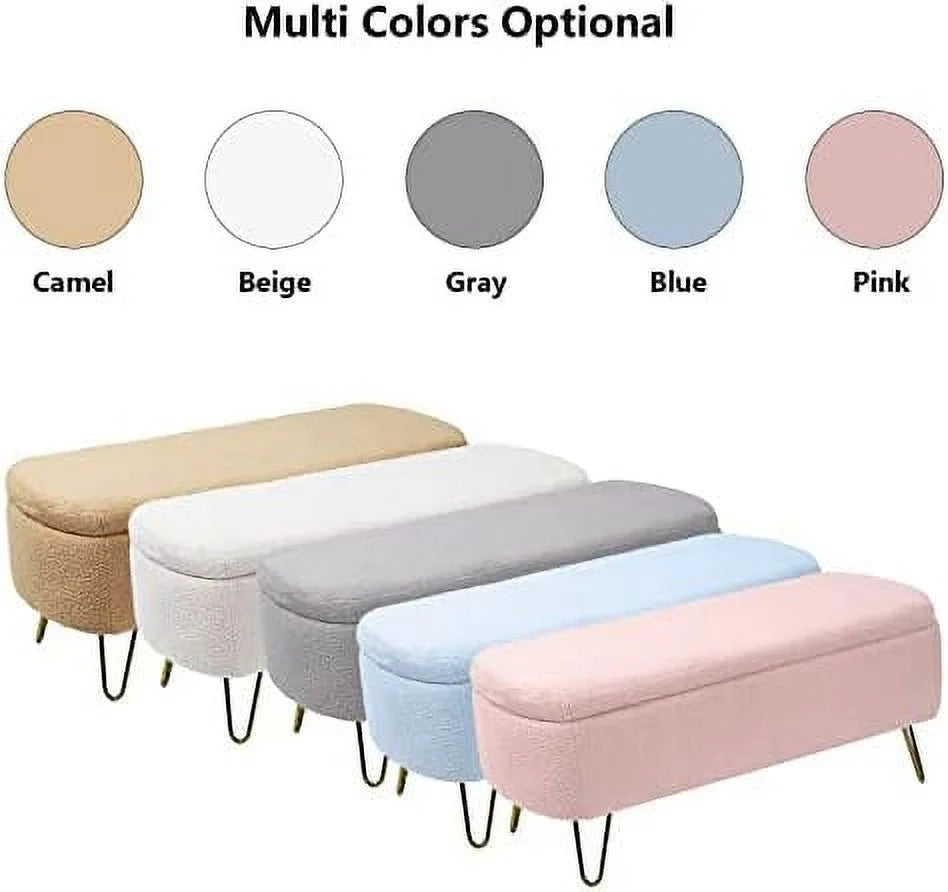 Cream White Boucle Ottoman Bench H52153