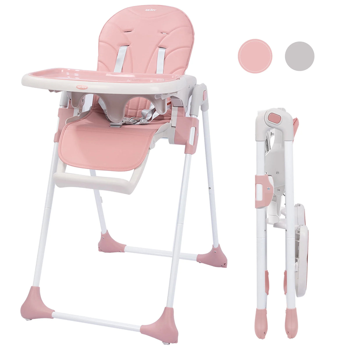 Portable Folding Highchair with Adjustable Height, Removable Tray, Gray E55942