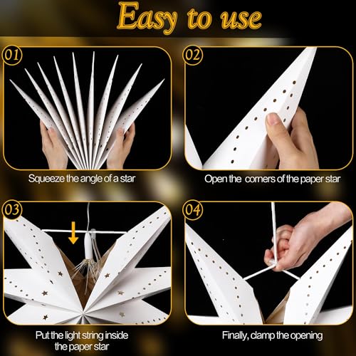 4 Pack 24 Inch Paper Star Lantern with 50 LEDs N88677