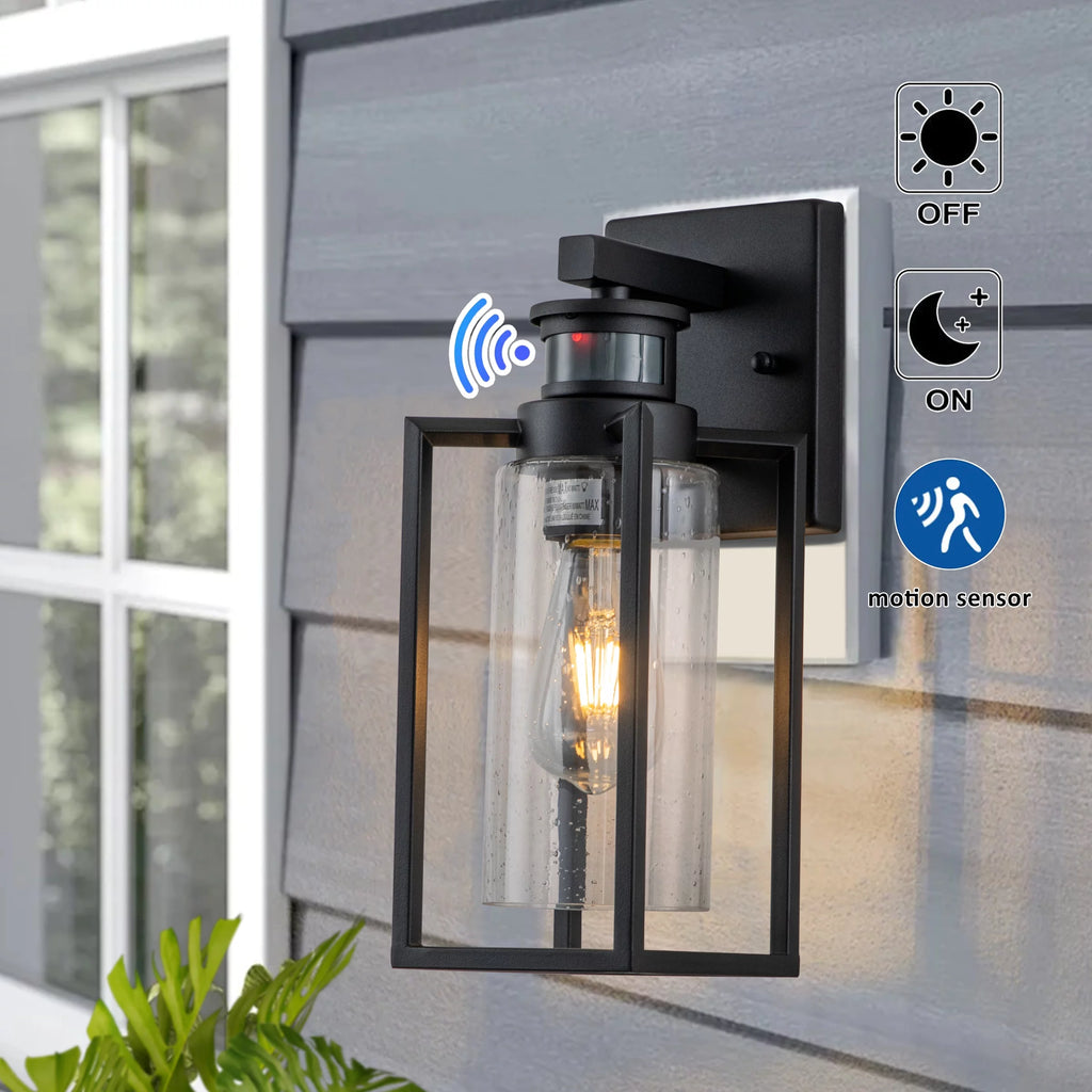 1-Light Matte Black Motion Sensor Wall Lantern Z920