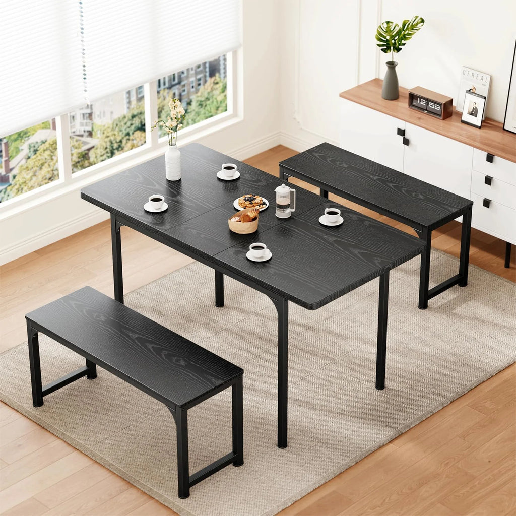 Black Extendable Dining Table Set with 2 Benches N1623