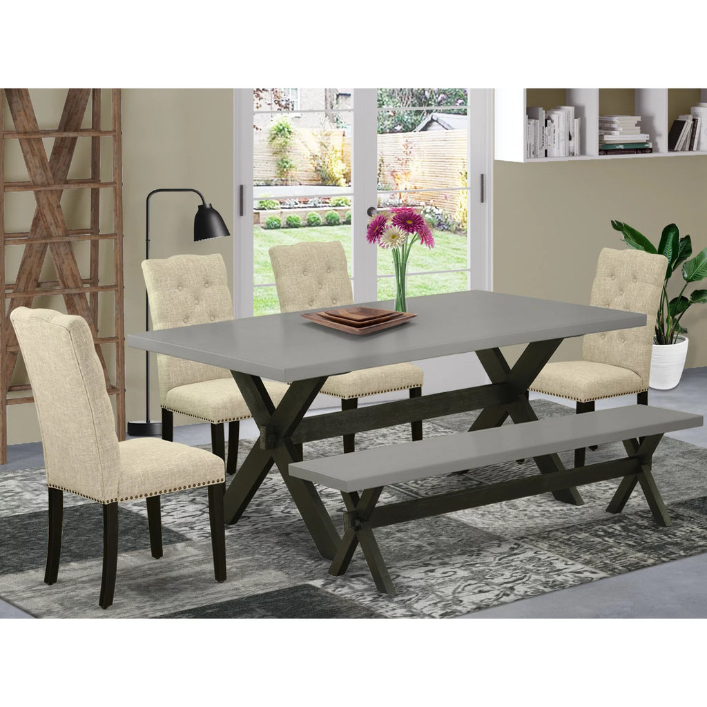 6-Piece Hardwood Dining Table Set with 4 Chairs and Bench I620