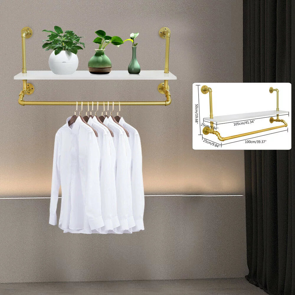 Gold Garment Rack with Wood Shelf M588192