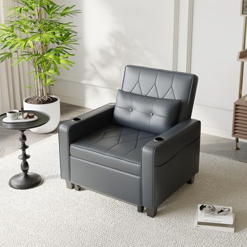 Black Leather Convertible Sofa Chair Bed A101878