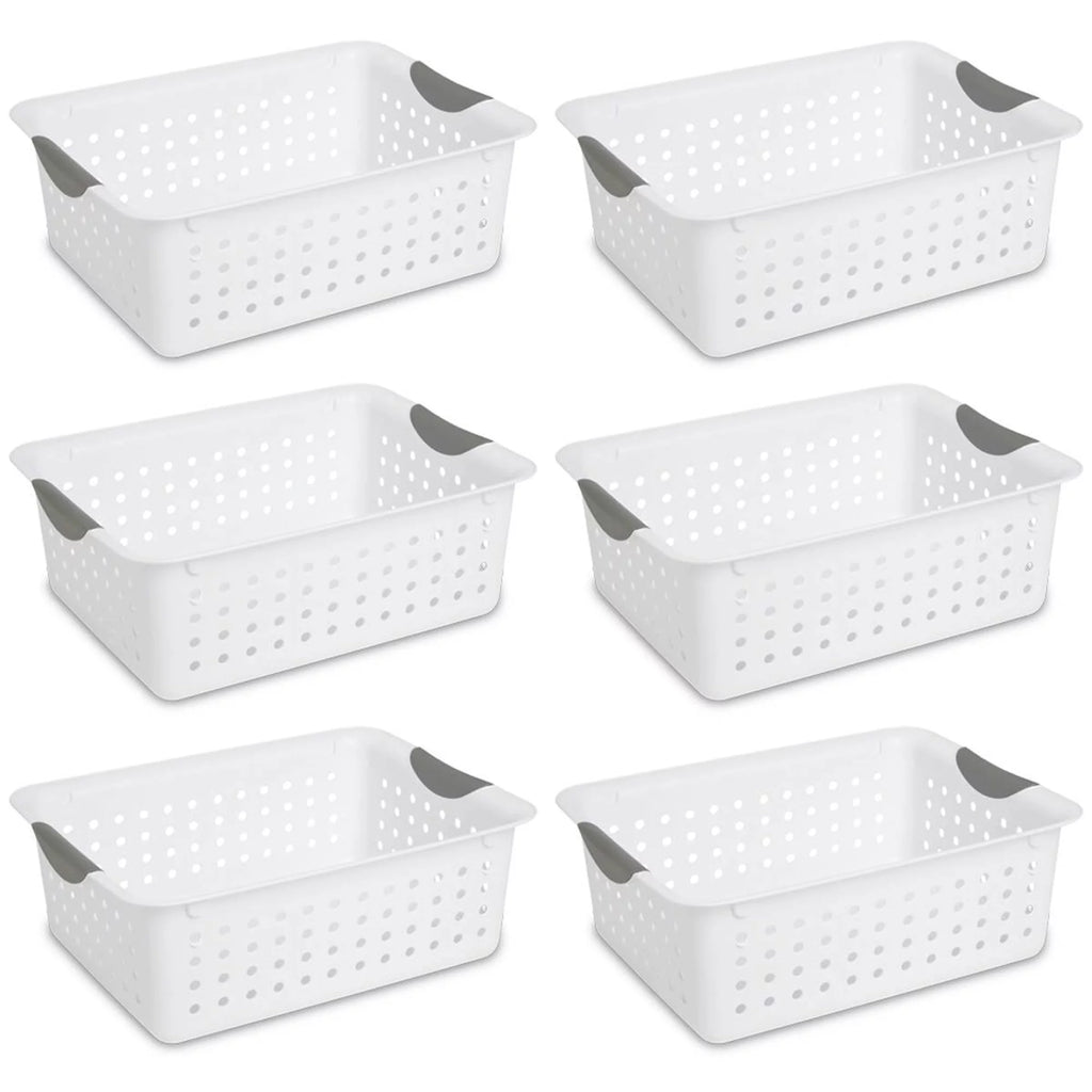 Medium White Plastic Storage Organizer Basket, 6 Pack N986