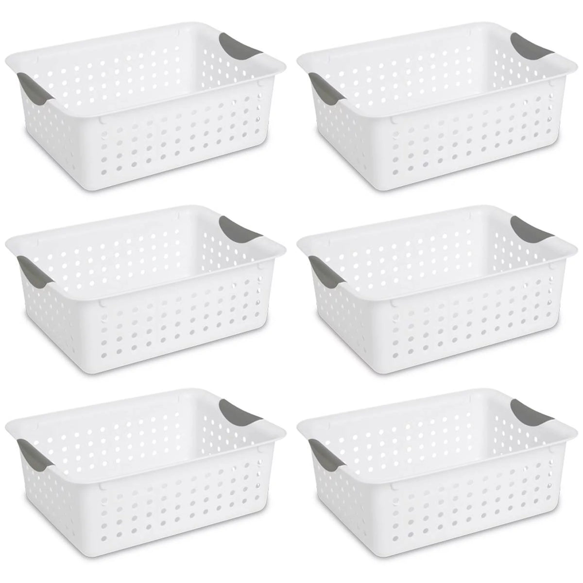 Medium White Plastic Storage Organizer Basket, 6 Pack N986