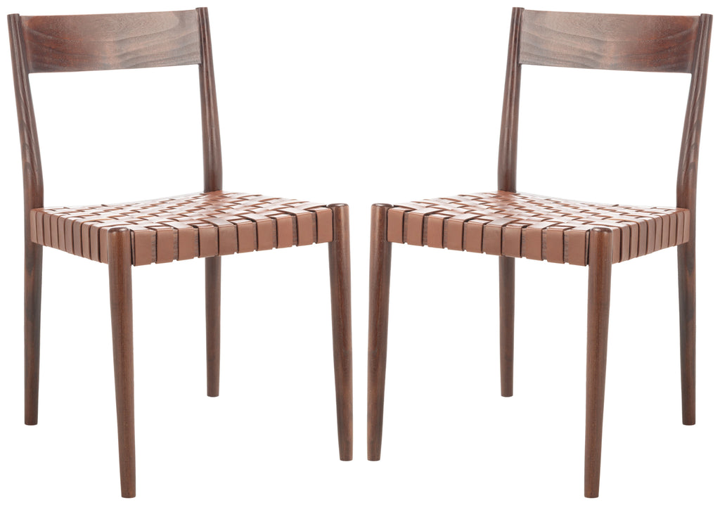 Cognac Brown Leather Dining Chair Set of 2 Z85545