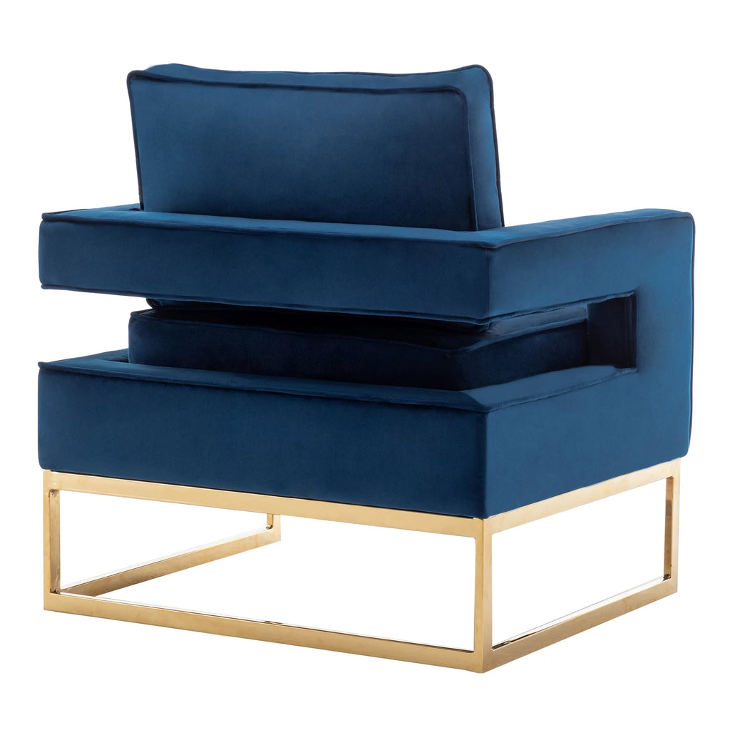 Navy Blue Velvet Accent Armchair with Gold Base K48814
