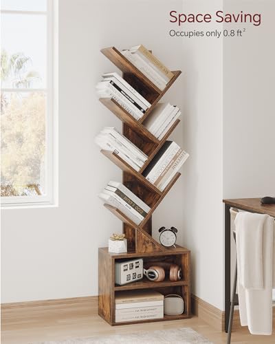 6 Tier Rustic Brown Tree Bookshelf with Storage Cabinet Y307302