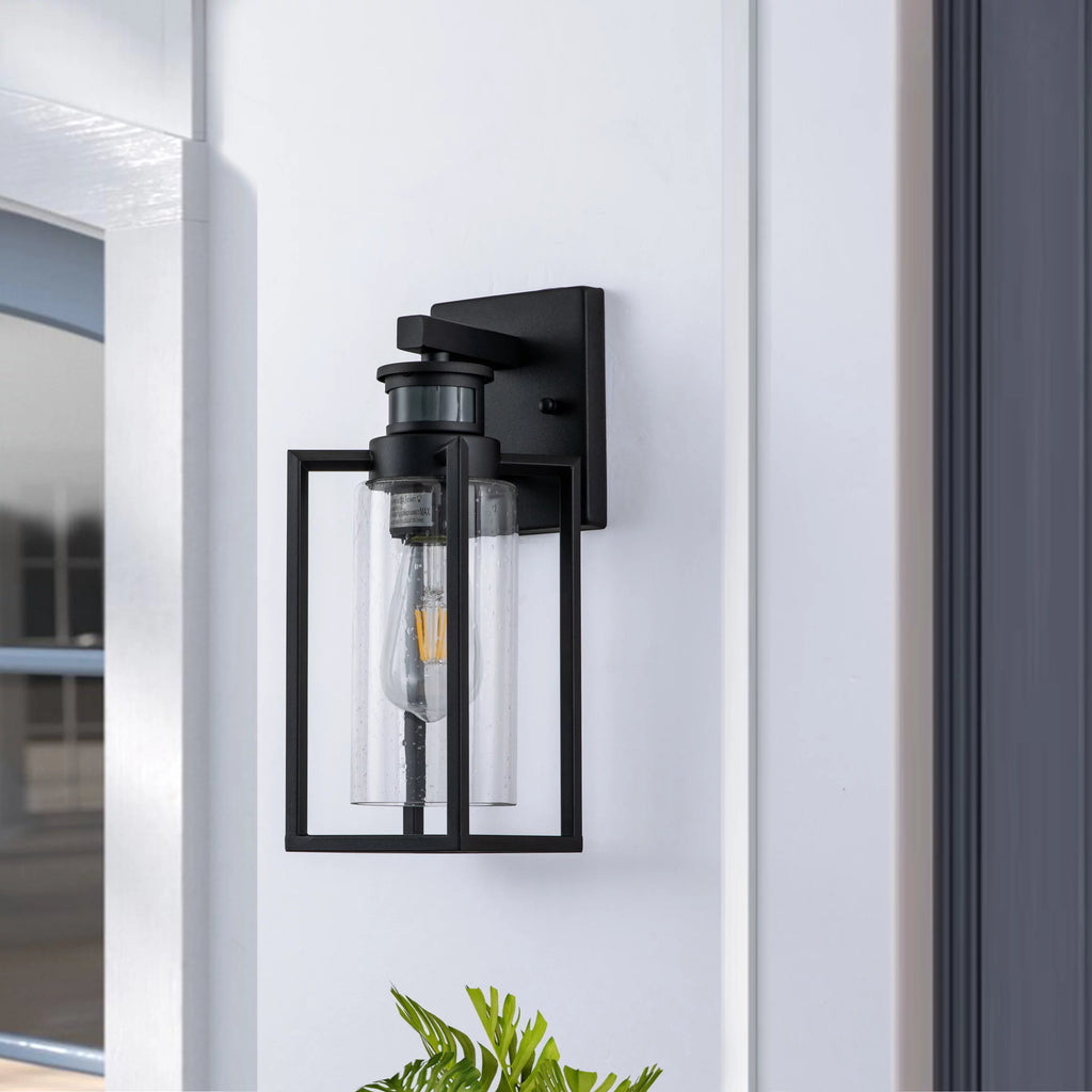 1-Light Matte Black Motion Sensor Wall Lantern Z920