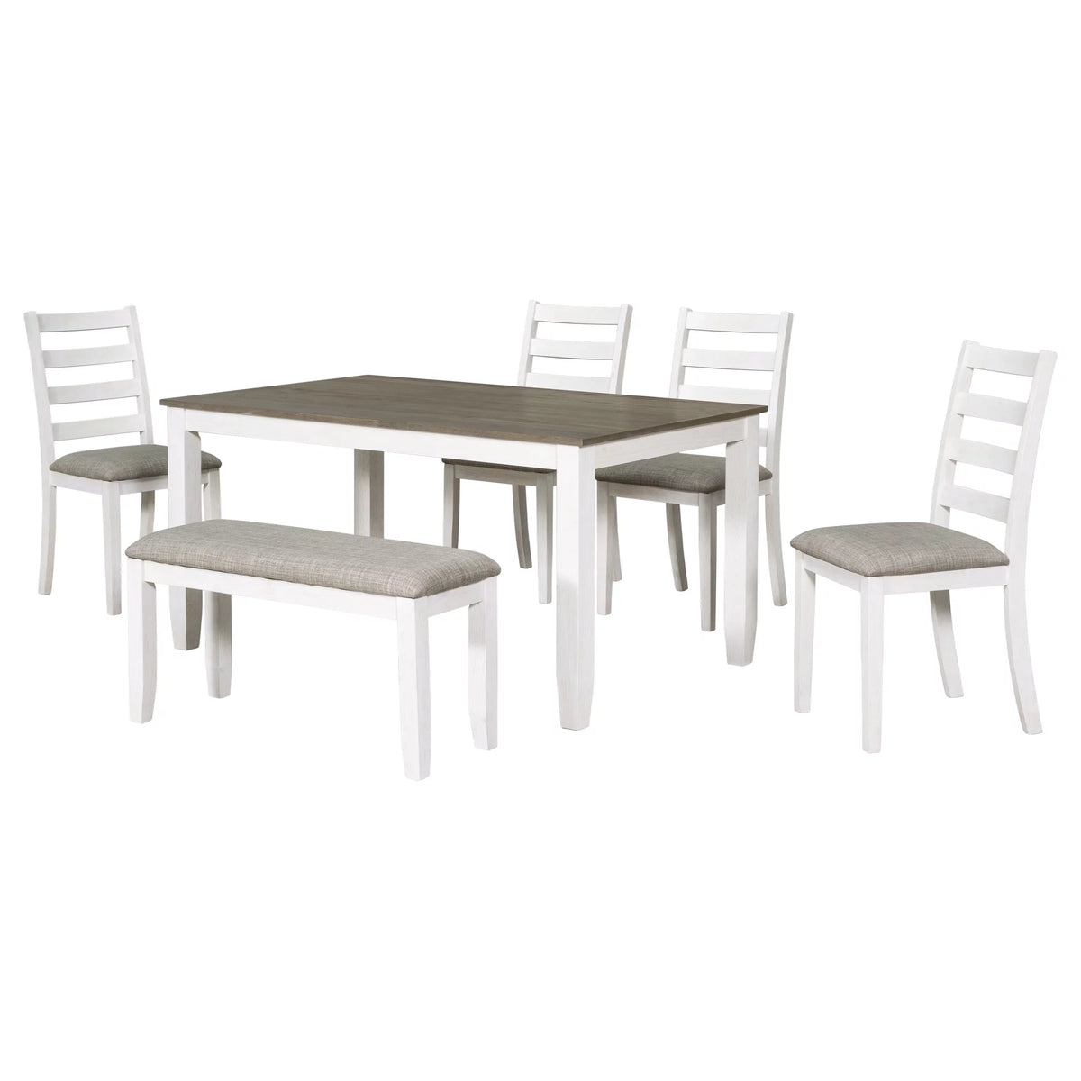 6-Piece Dining Table Set with 4 Upholstered Chairs and Bench F942