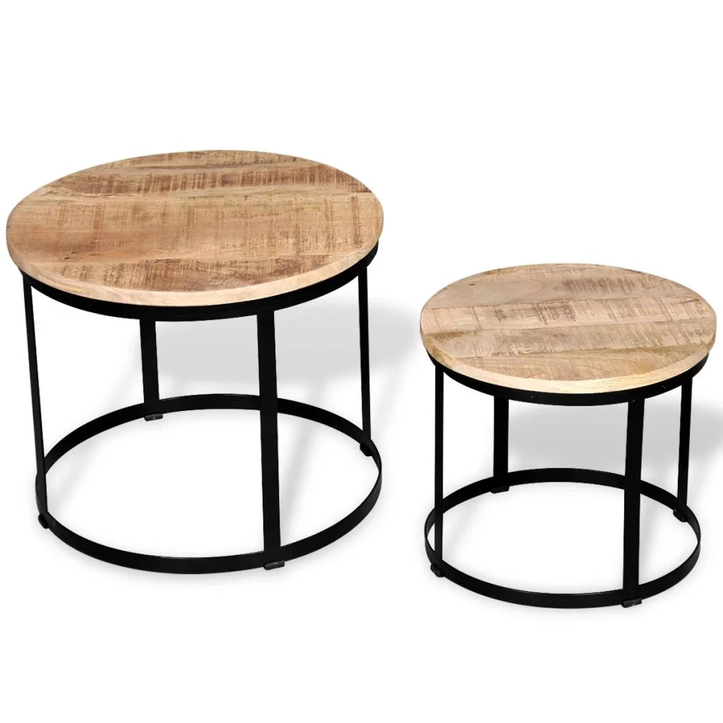 2 Piece Mango Wood Coffee Table Set with Iron Frame F645
