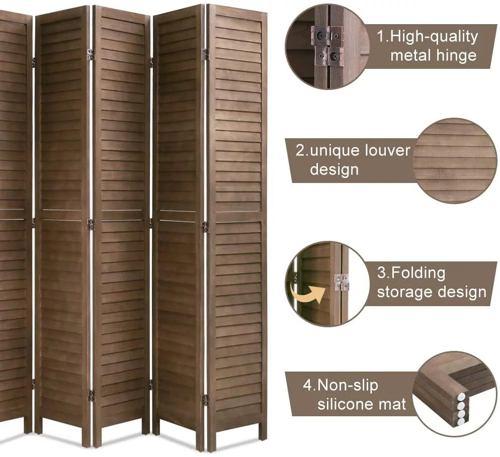 Wood 6 Panel Room Divider Privacy Screen A492