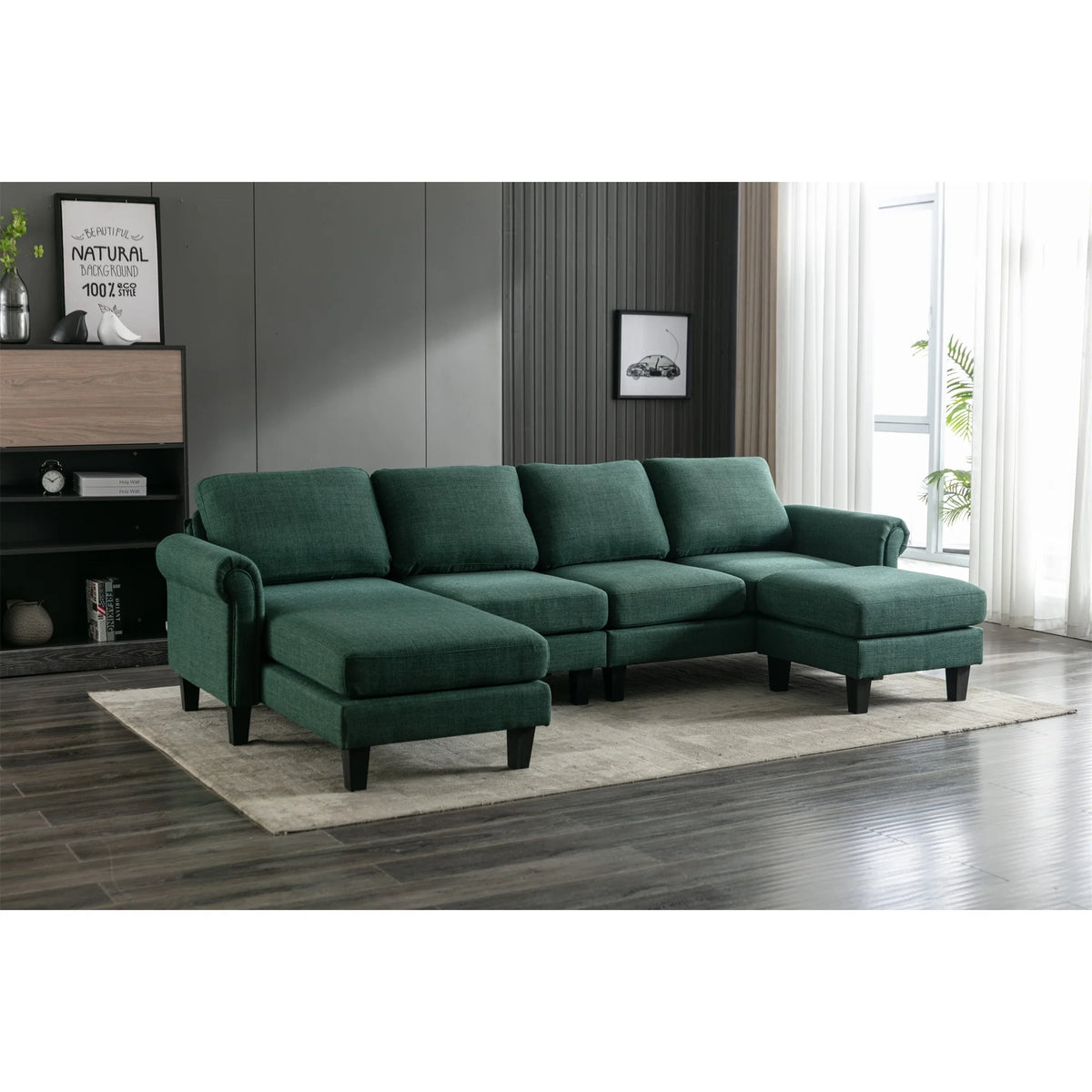 Green Sectional Sofa with Ottoman O6876
