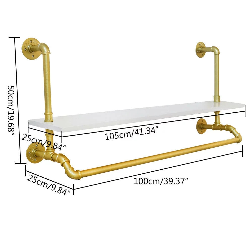 Gold Garment Rack with Wood Shelf M588192