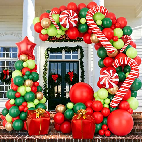 Christmas Balloon Garland Arch Kit with Red Gold Dark Green Balloons P1400