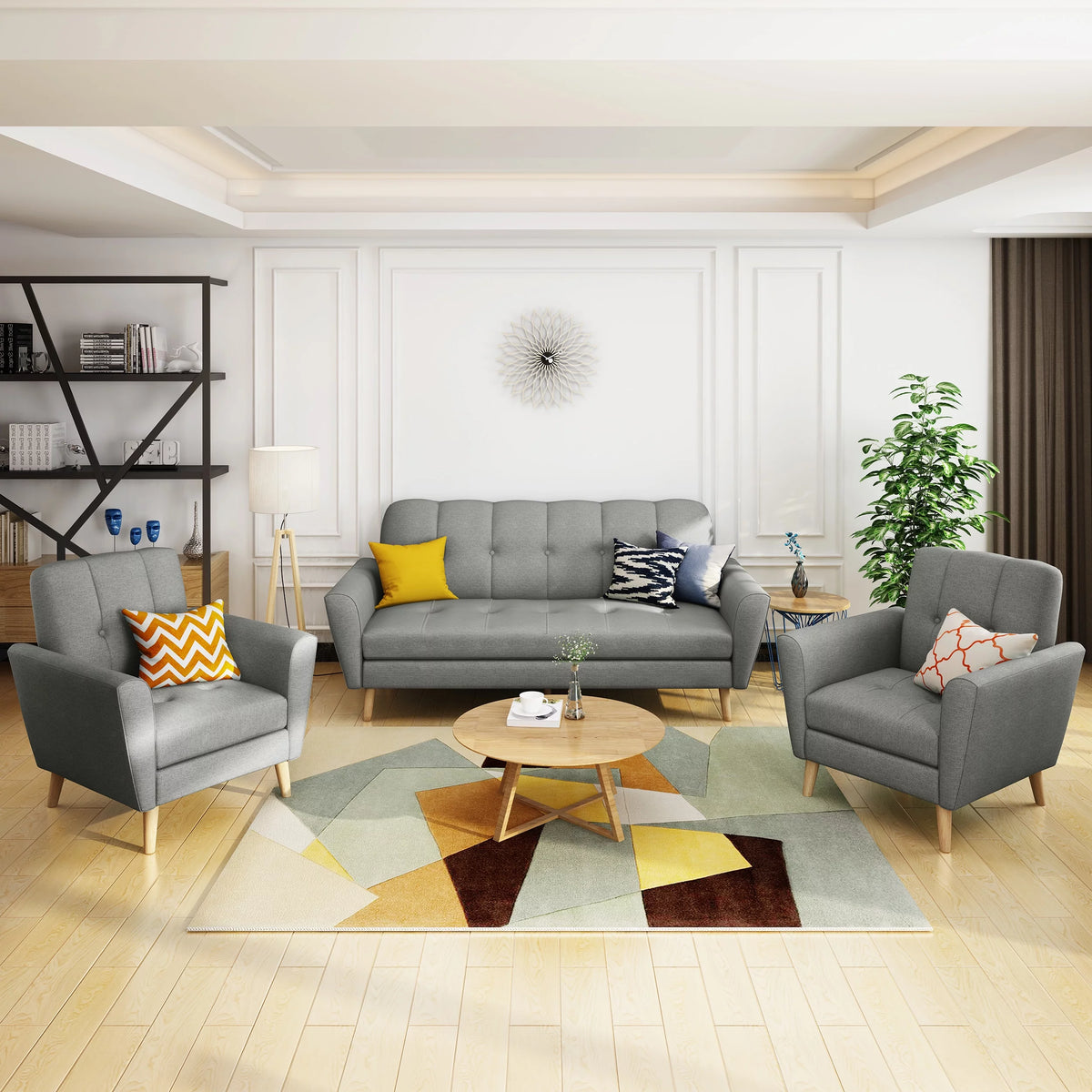 Gray Fabric Tufted Sofa Chat Set C91443