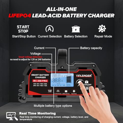 40A 12V/24V Lead Acid LiFePO4 Automatic Battery Charger Y8565