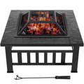 32 Square Metal Fire Pit with Cover and Poker, Black A48003