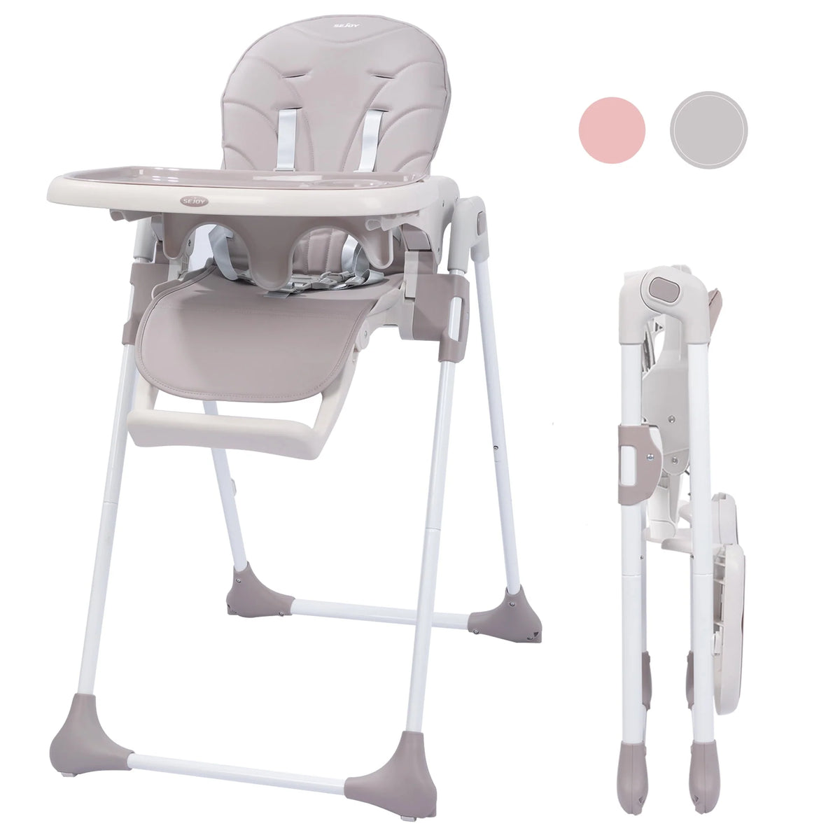 Portable Folding Highchair with Adjustable Height, Removable Tray, Gray E55942