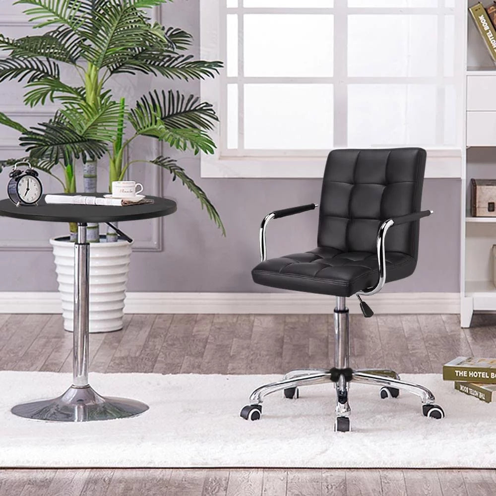 Black Faux Leather Desk Chair with Arms X922365
