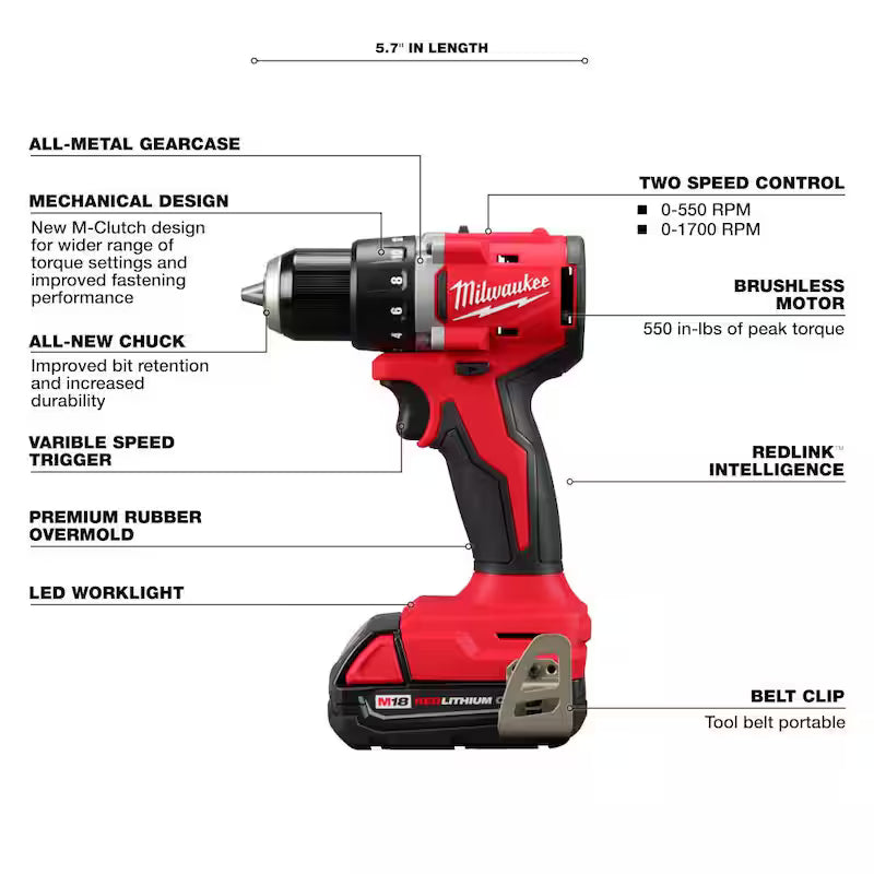 18-Volt Lithium-Ion Brushless Cordless 1/2 in. Compact Drill/Driver Kit with 6.0Ah Battery Pack R628682