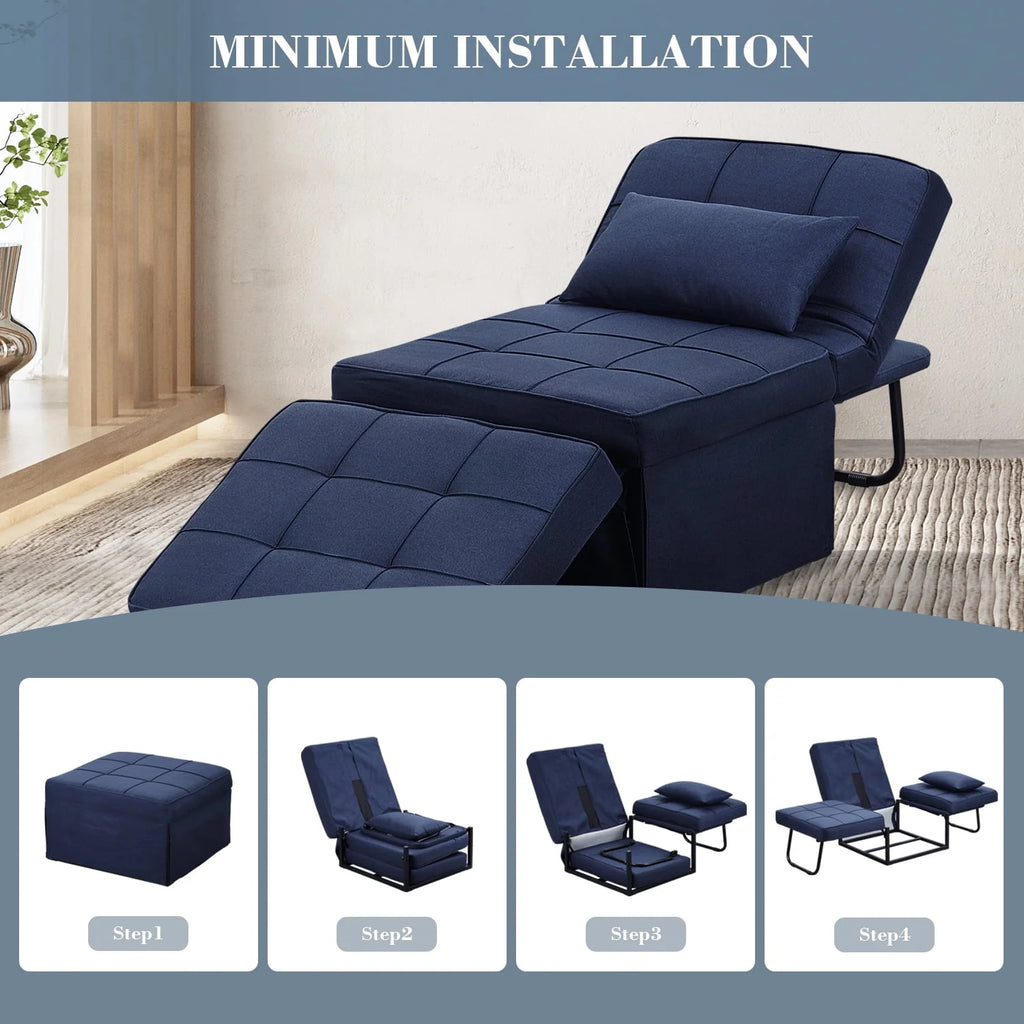 Folding Sofa Bed 4 in 1 Twin Size Grey H5958