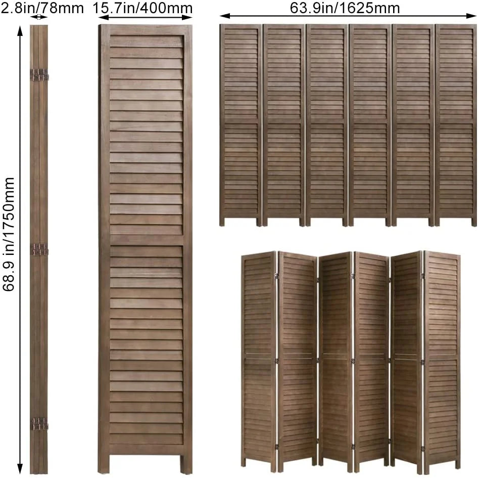 Wood 6 Panel Room Divider Privacy Screen A492