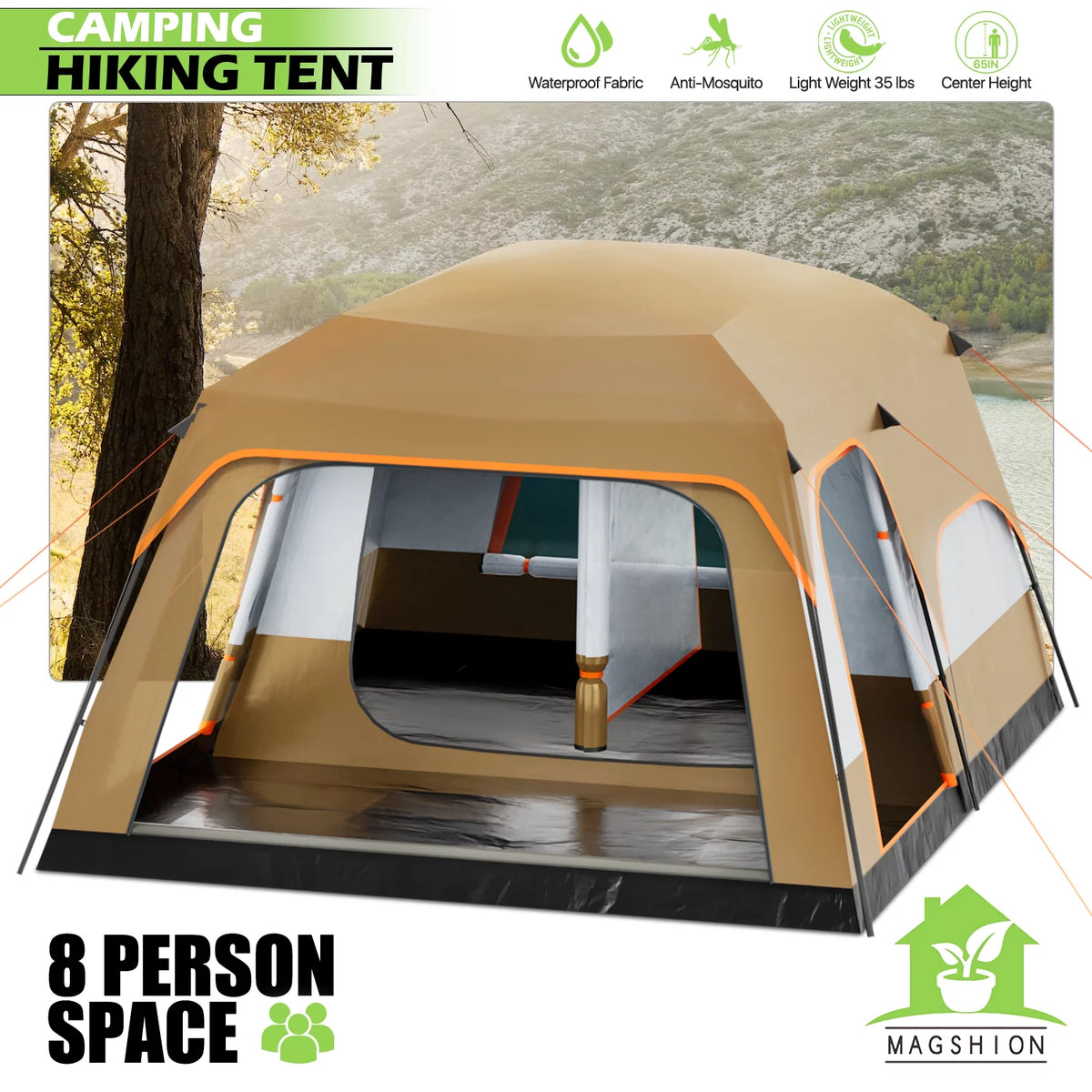 Extra Large 5-8 Person 2 Room 3 Door Waterproof Double Layer Tent W519