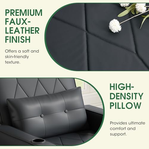 Black Leather Convertible Sofa Chair Bed A101878