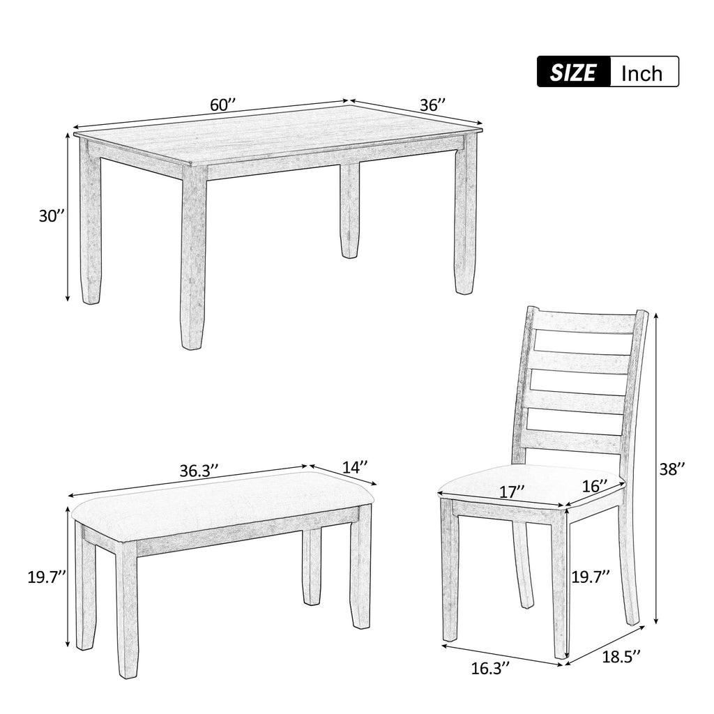 6-Piece Dining Table Set with 4 Upholstered Chairs and Bench F942