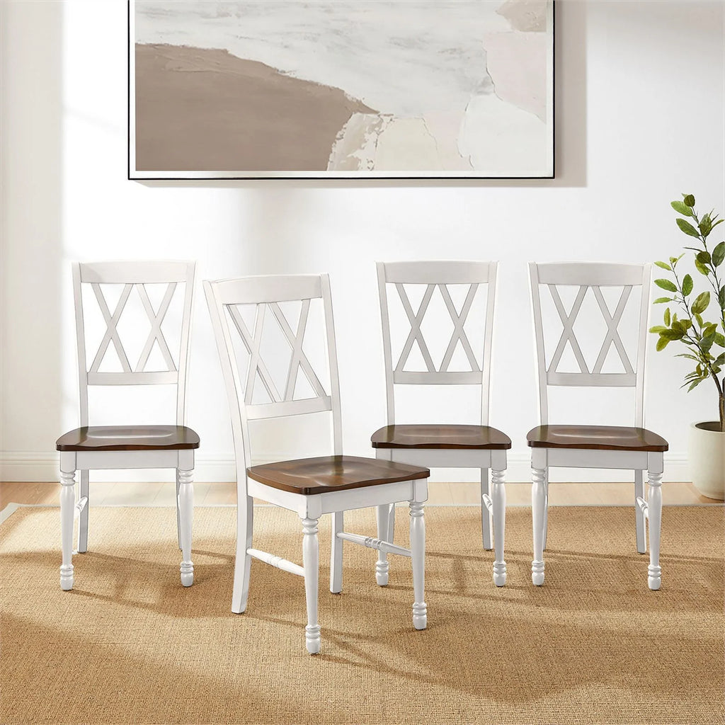 White Wood Dining Chair Set of 4 Y786