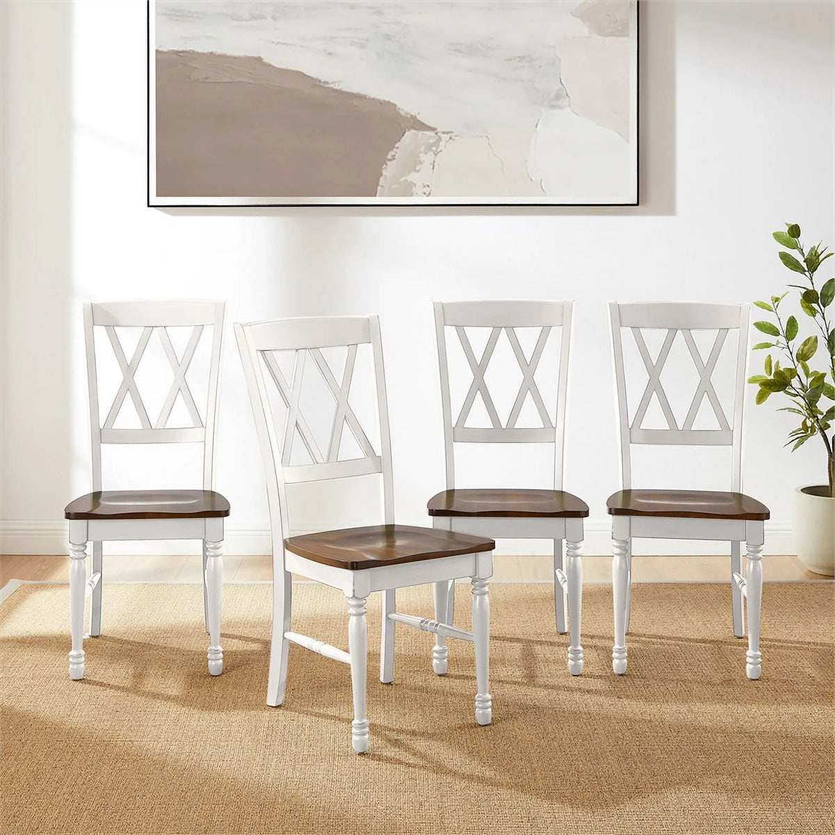 White Wood Dining Chair Set of 4 Y786