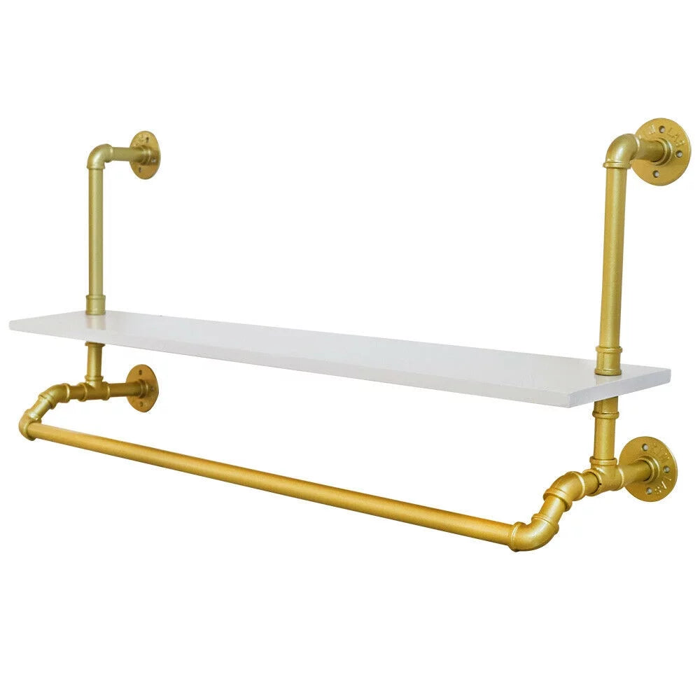 Gold Garment Rack with Wood Shelf M588192