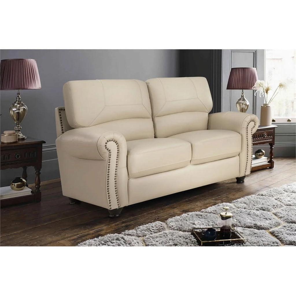 Leather 2-Piece Upholstered Sofa Set in Cream H578