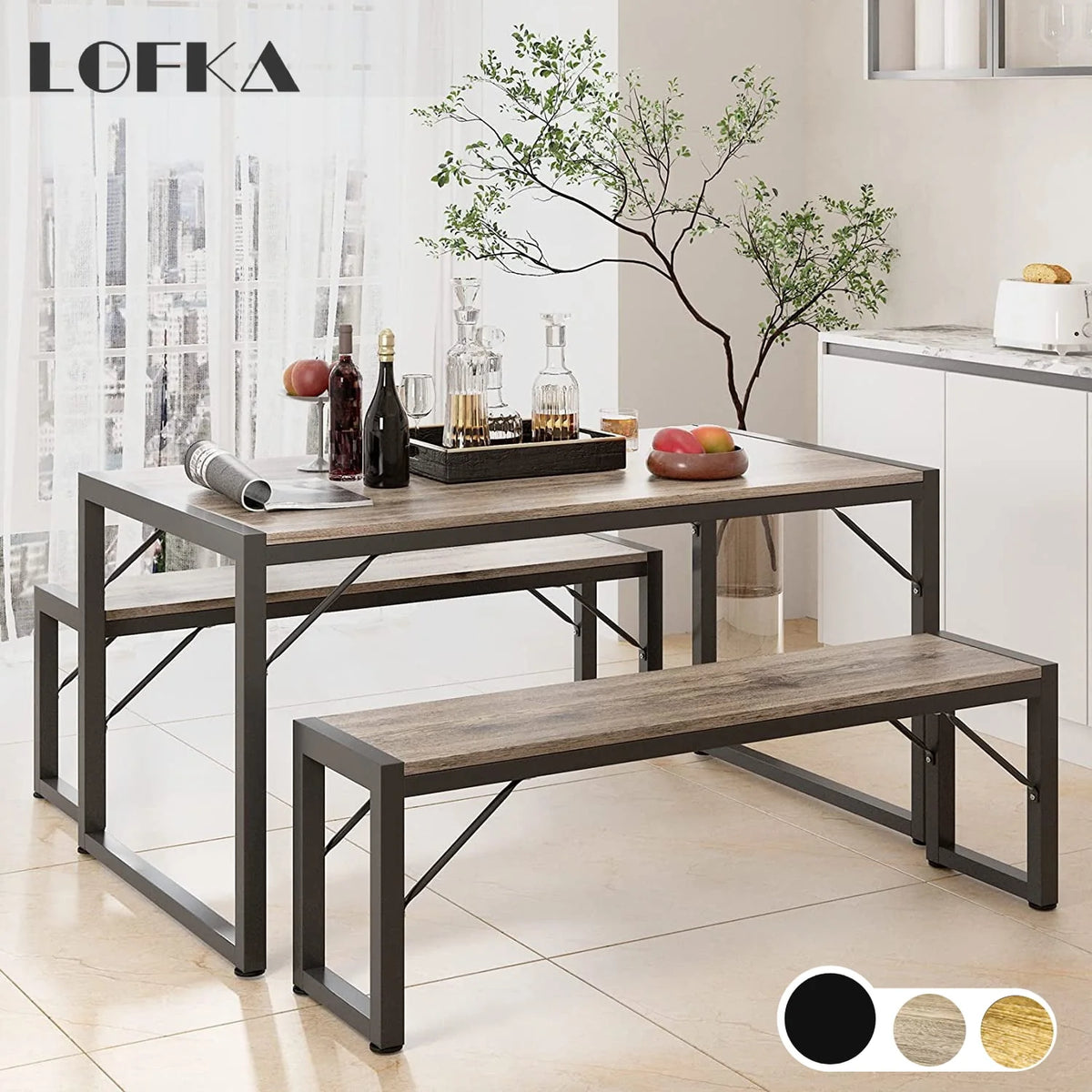 Black Modern Dining Table and Chairs for 4 W935259