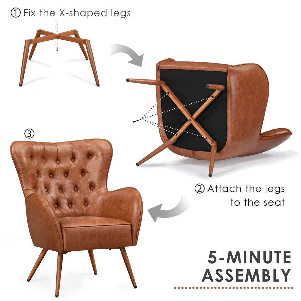 Brown Faux Leather Accent Chair with Tufted High Back D348121
