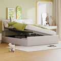 Full Size Sleigh Bed with Hydraulic Storage and Beige Linen Upholstery L6792