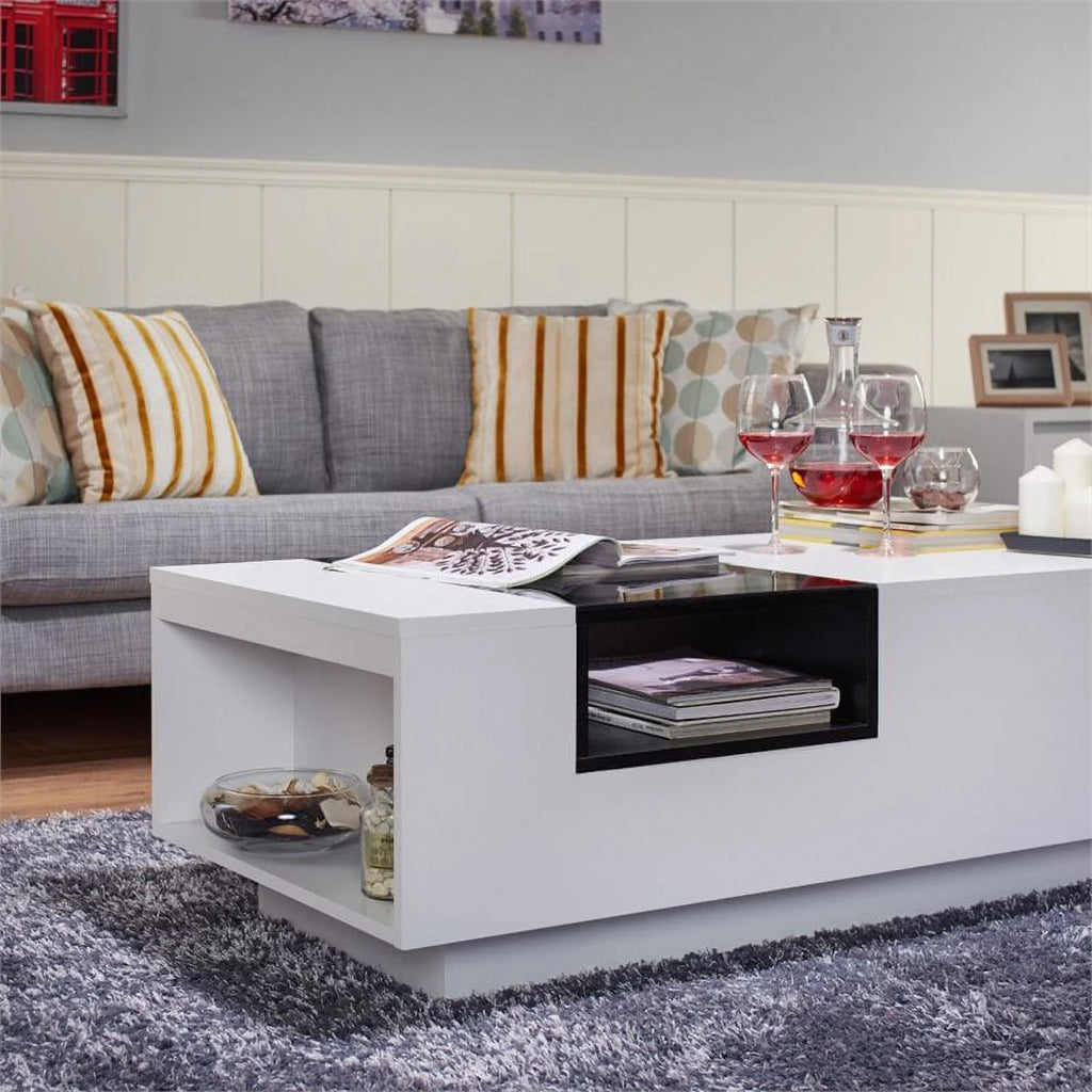 Modern Wood Storage Coffee Table in White and Black V4285
