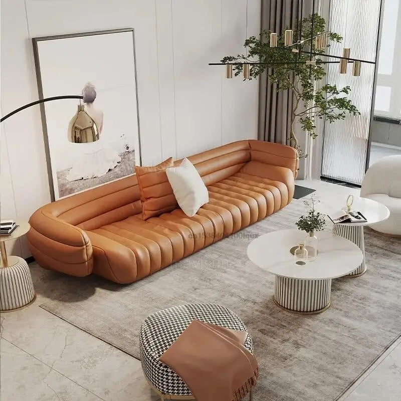 Yellow Light Grey Leather Sofa C4434