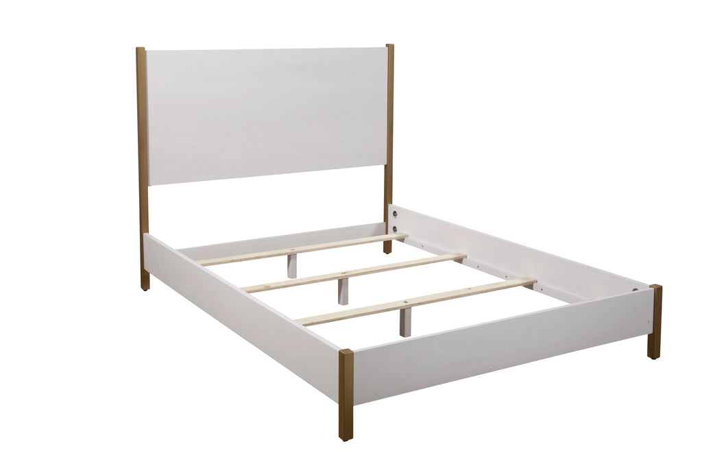 King Wood Panel Bed in White H692