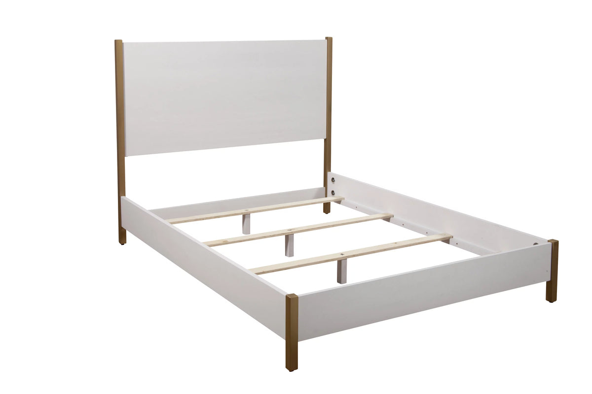 King Wood Panel Bed in White H692